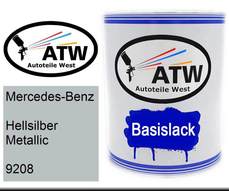 Mercedes-Benz, Hellsilber Metallic, 9208: 1L Lackdose, von ATW Autoteile West.